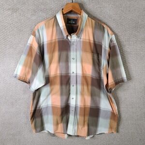 RedHead Shirt Mens XXL Orange‎ Brown Plaid Short Sleeve Button Up Casual